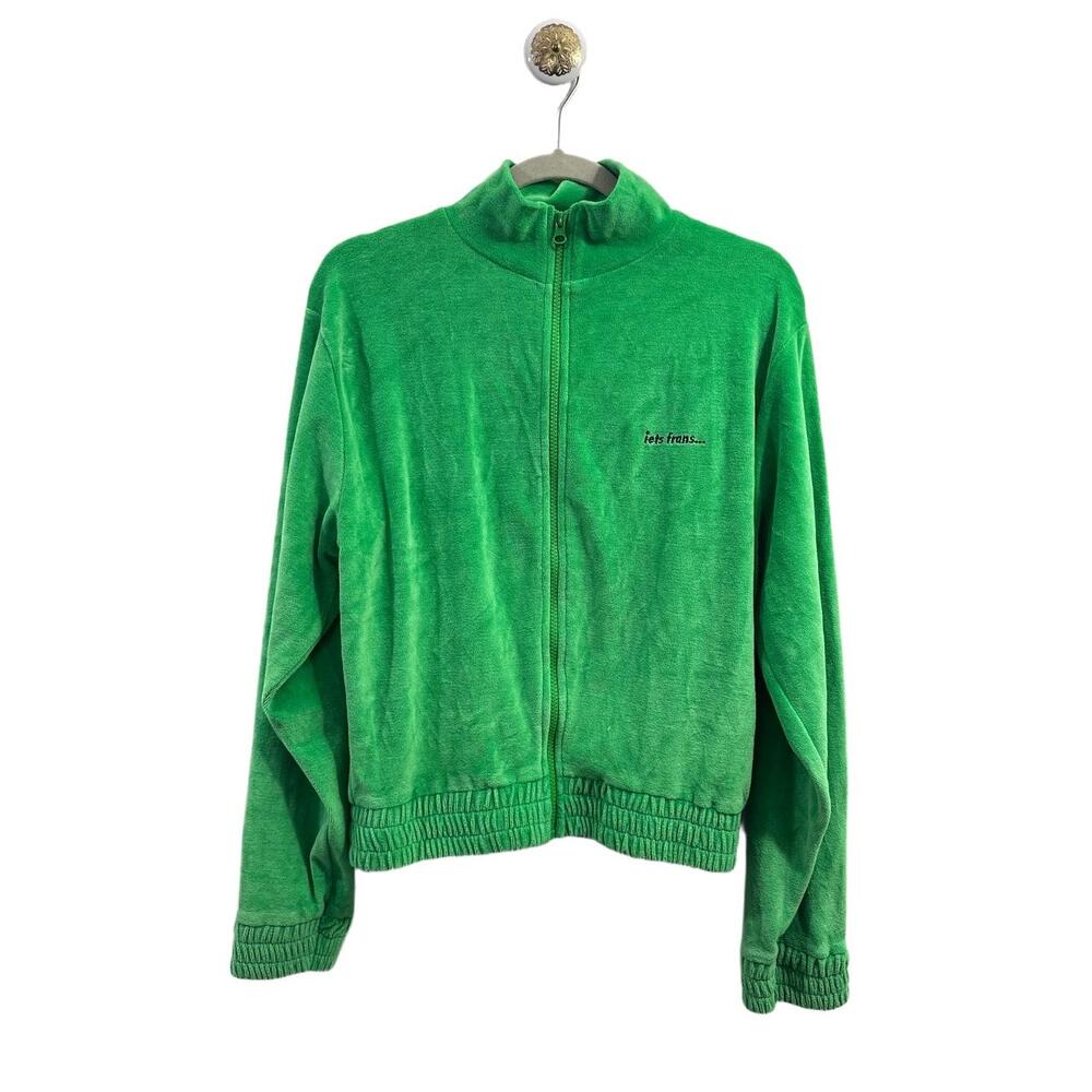 Iets Frans x Urban Outfitters Velour Jacket Woman Sz Medium Green Elastic Cuffs